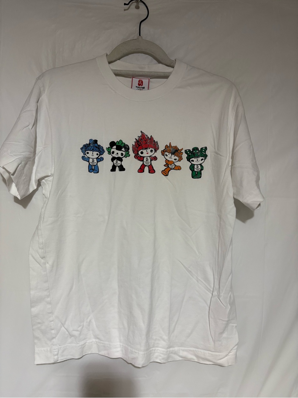 Beijing Olympic 2008White Short-Sleeve Graphic Tee with Five Colorful Characters